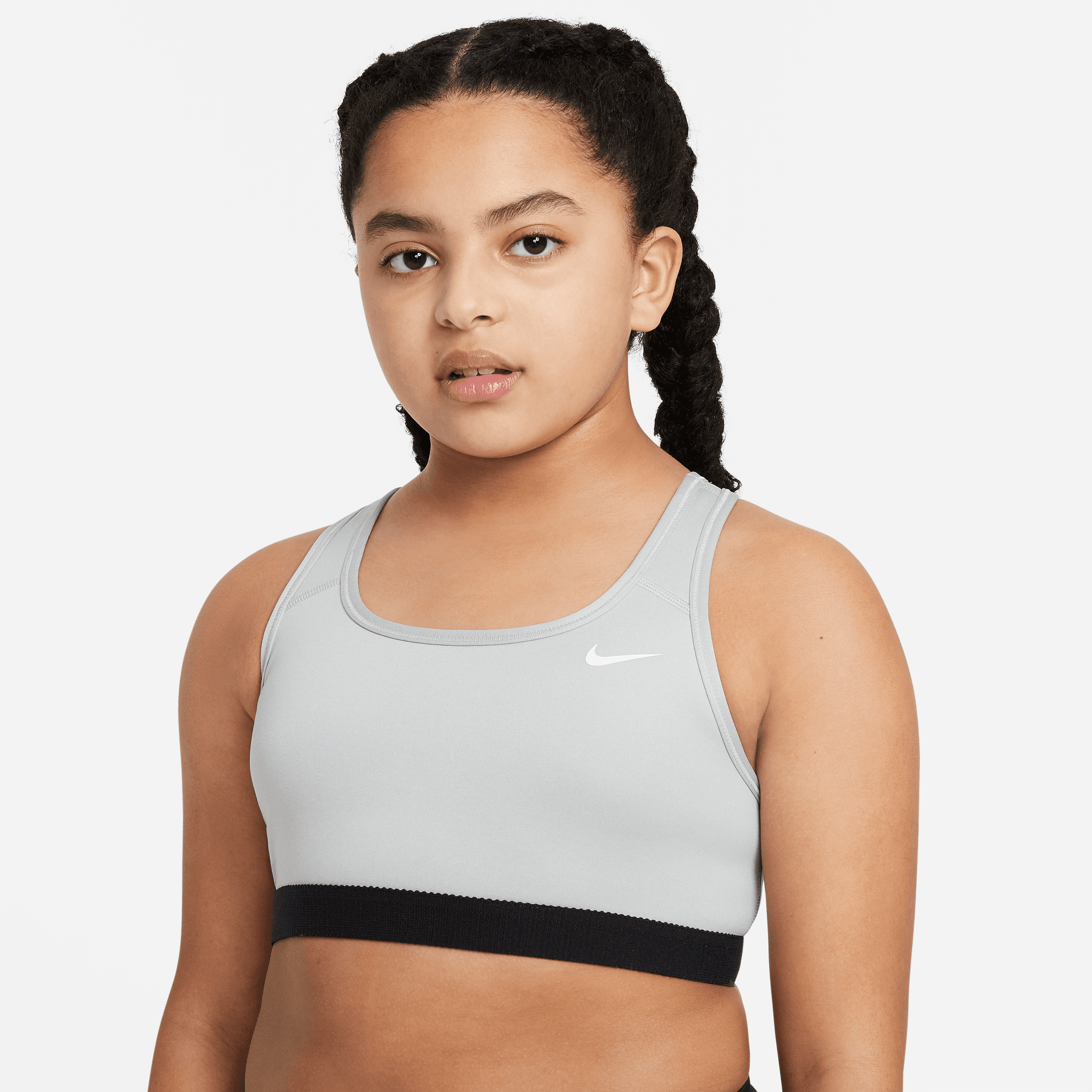 NIKE SWOOSH BIG KIDS GIRLS SPORTS BRA CARBON HEATHER WHITE