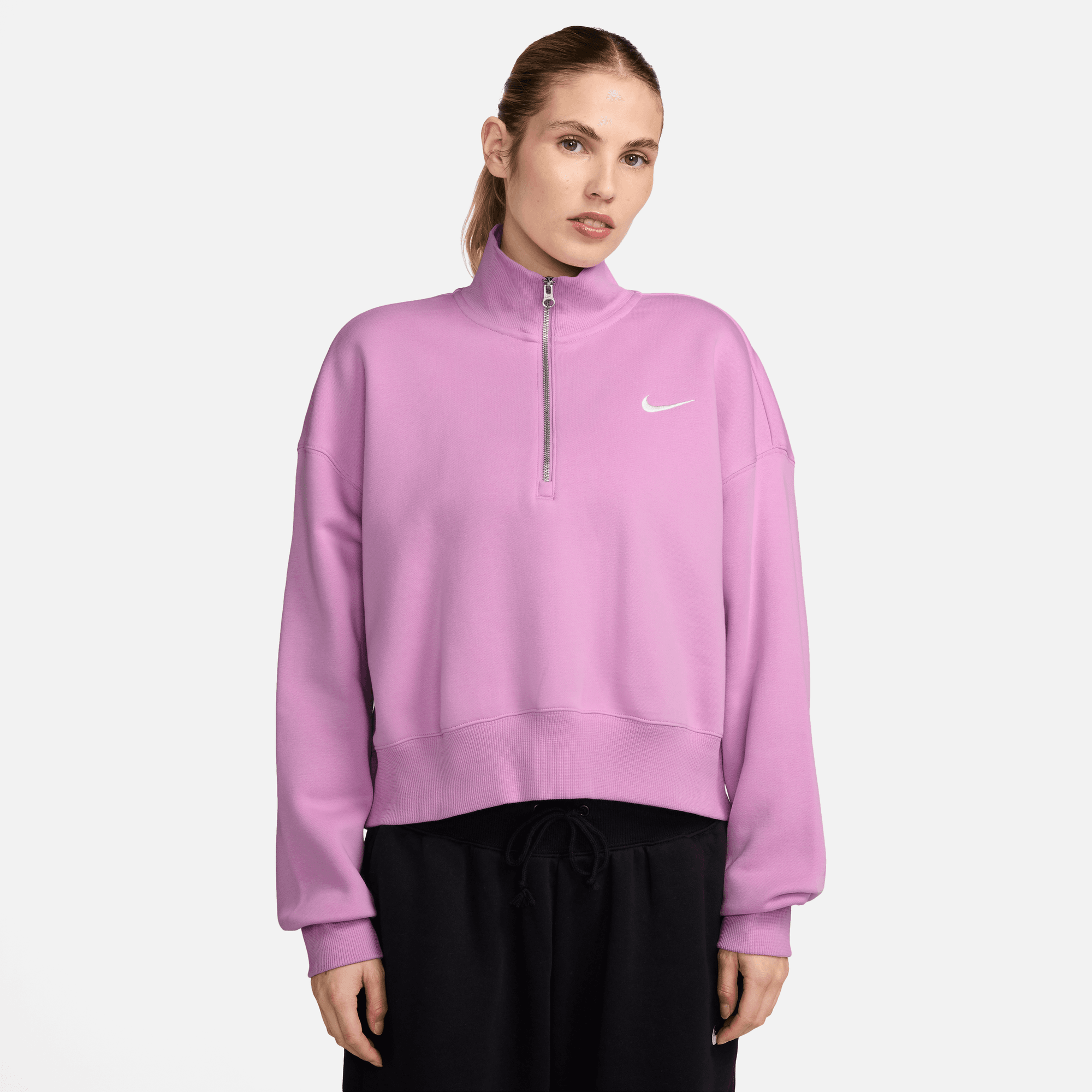 NIKE SPORTSWEAR PHOENIX FLEECE WOMEN S OVERSIZED 1 2 ZIP CROP SWEATSHIRT BEYOND PINK SAIL Park Access