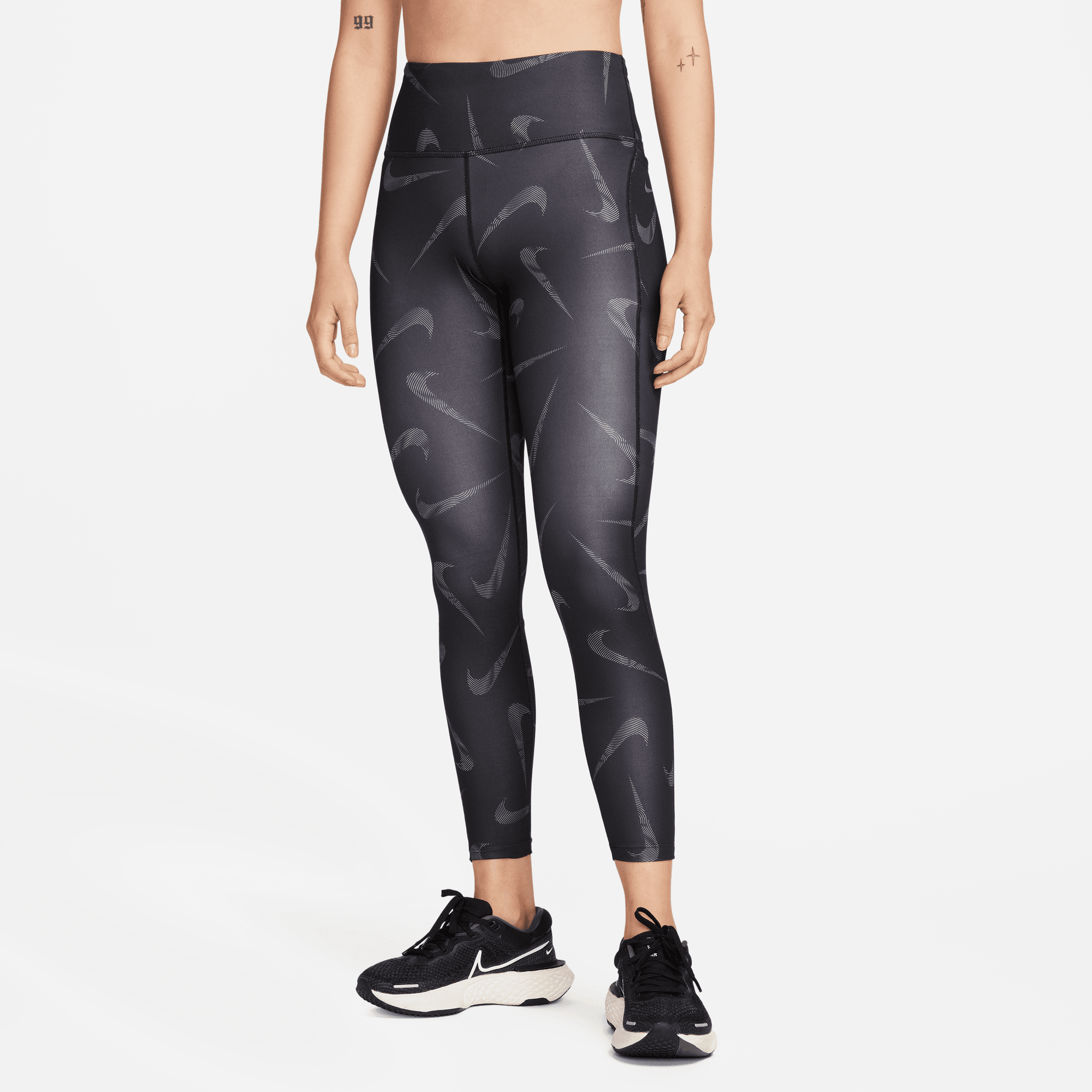 NIKE FAST SWOOSH WOMEN S MID RISE 7 8 PRINTED RUNNING LEGGINGS WITH POCKETS