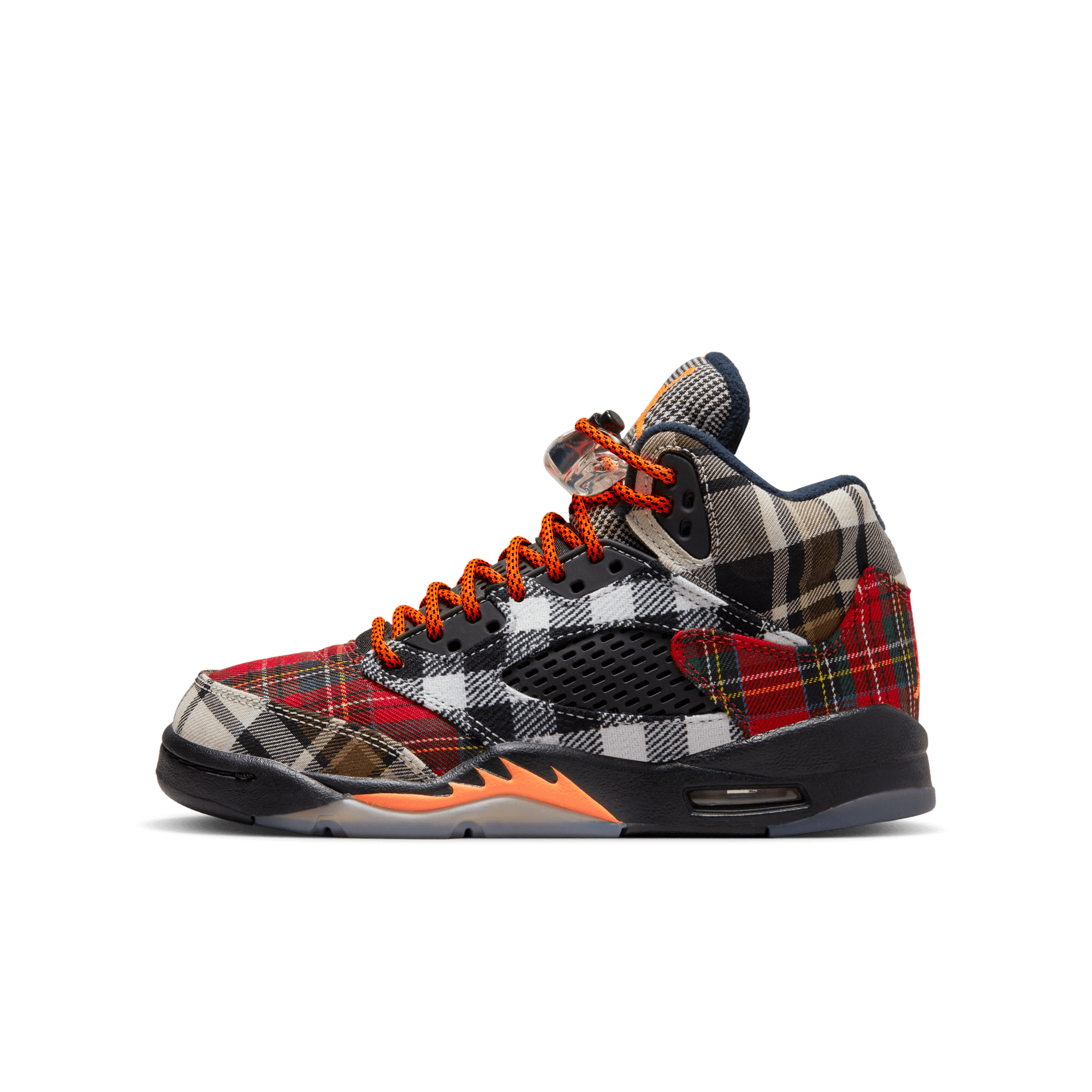 AIR JORDAN 5 RETRO PLAID BIG KIDS SHOES BLACK TOTAL ORANGE DARK