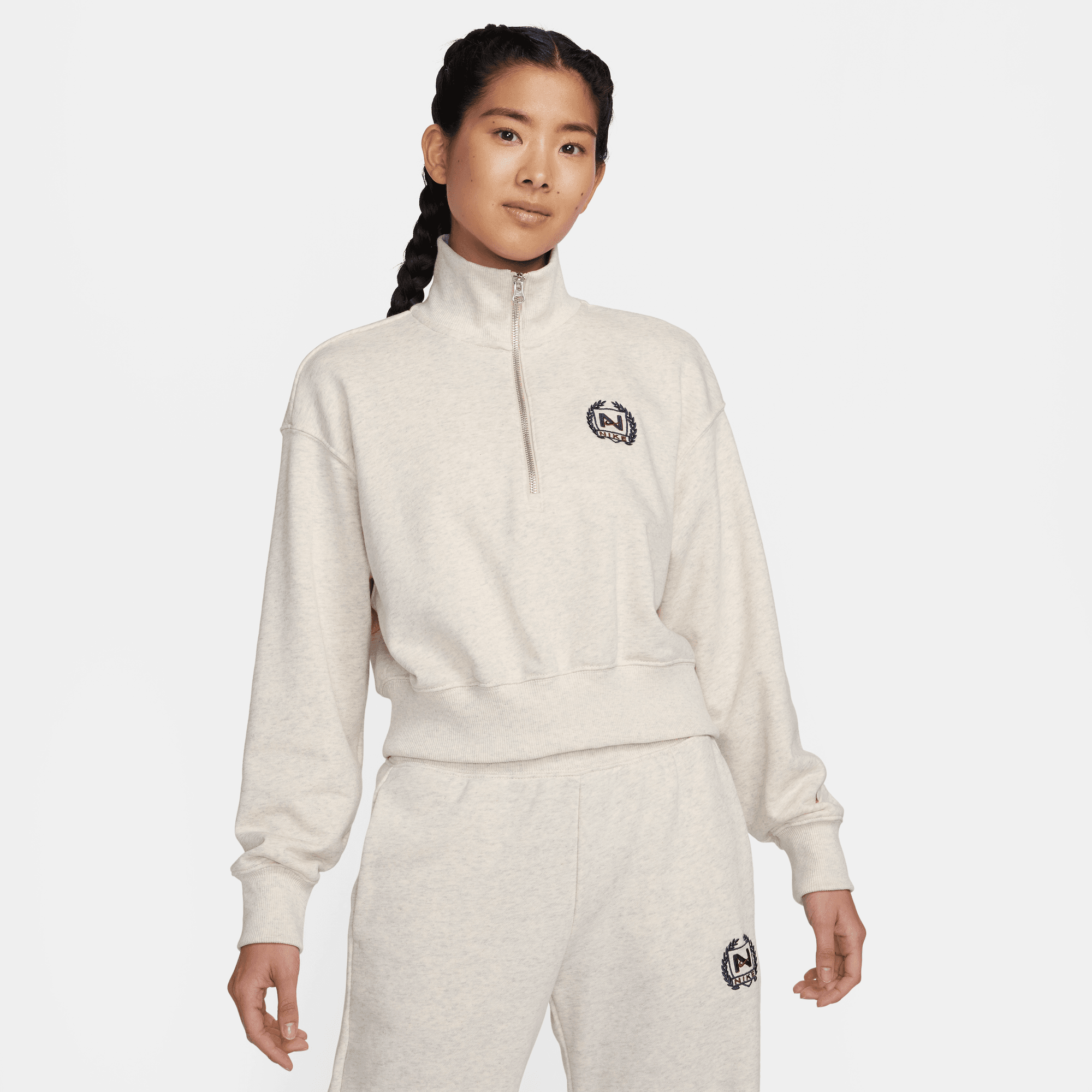 Nike trend fleece oversized crop full zip hoodie online oatmea