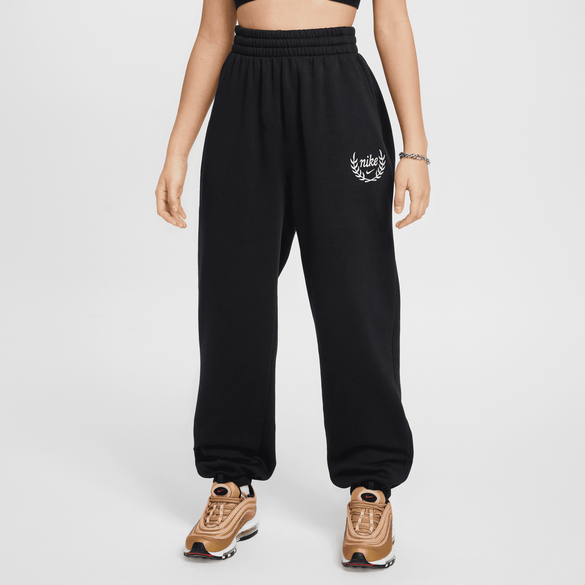 NIKE SPORTSWEAR CLUB FLEECE GIRLS LOOSE PANTS BLACK WHITE Park Access