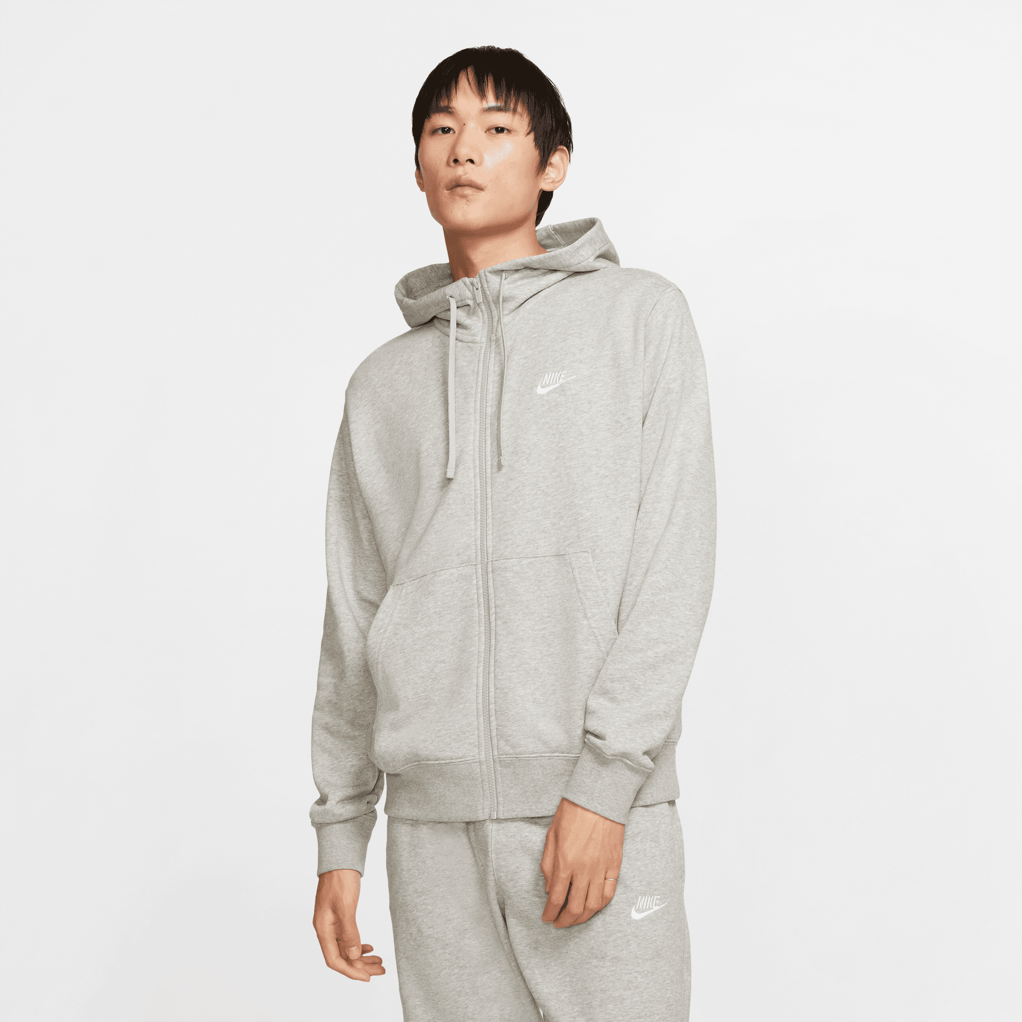 NIKE SPORTSWEAR CLUB MEN S FULL ZIP HOODIE DK GREY HEATHER MATTE SILVER WHITE Park Access