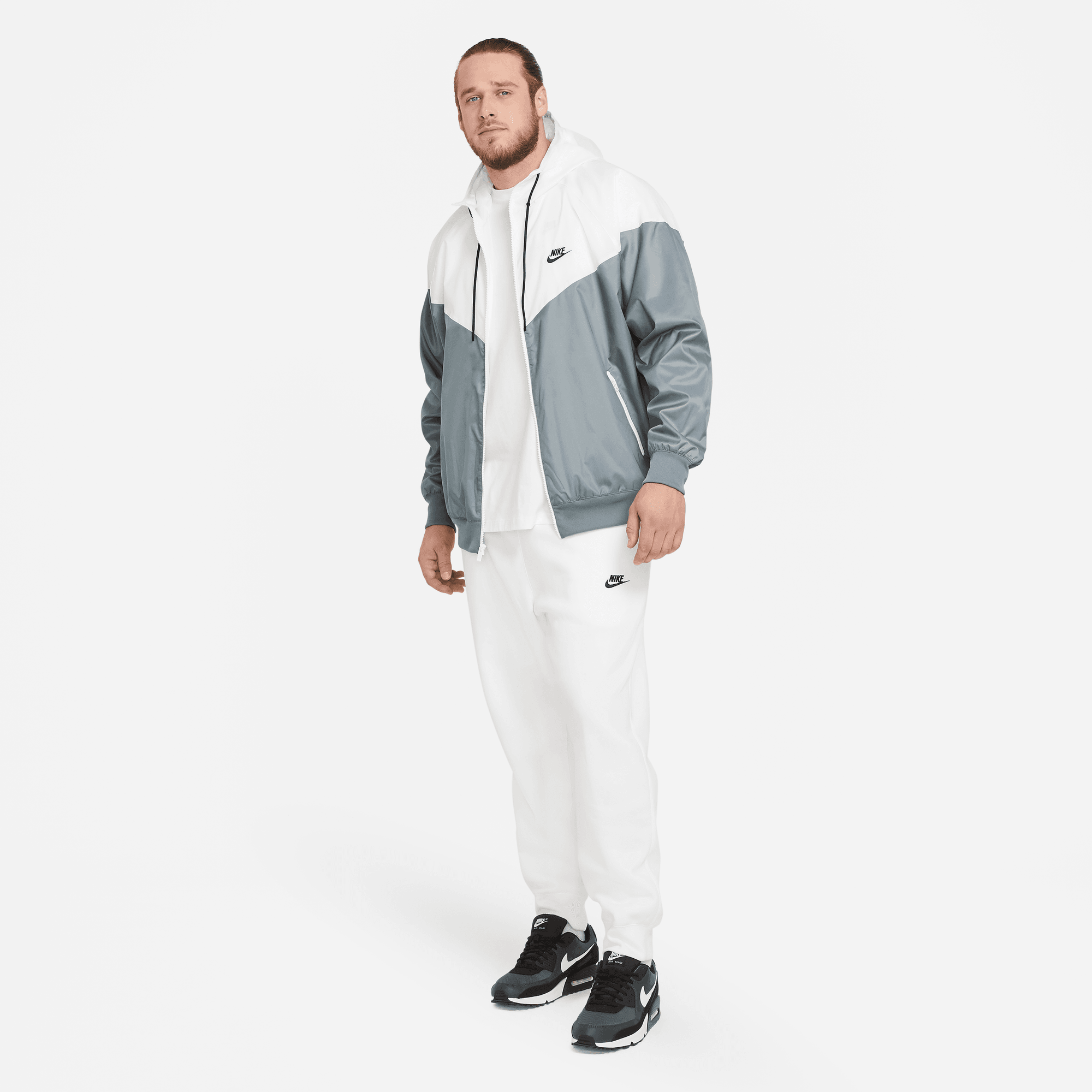 NIKE SPORTSWEAR WINDRUNNER MEN'S HOODED JACKET SMOKE GREY/WHITE