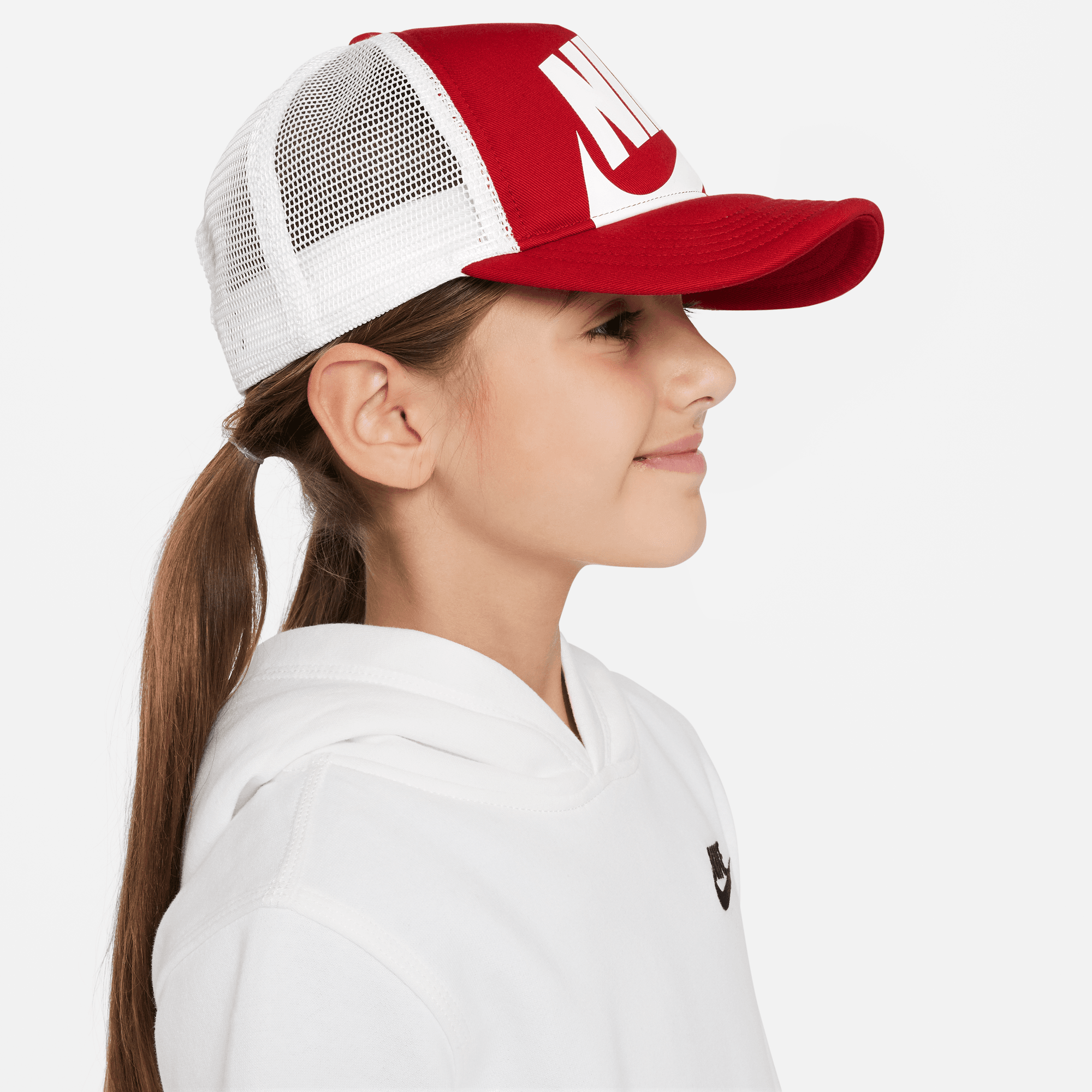 NIKE RISE KIDS STRUCTURED TRUCKER CAP GYM RED WHITE WHITE Park Access