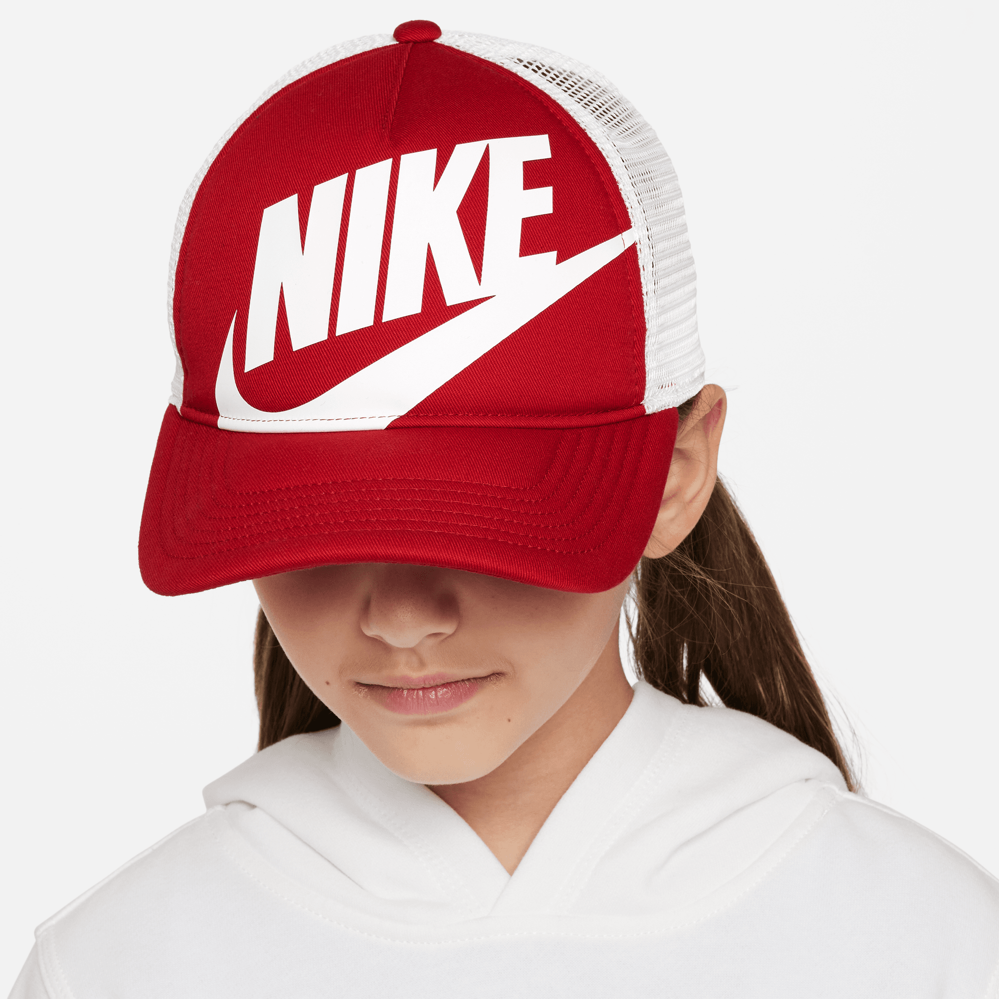 NIKE RISE KIDS STRUCTURED TRUCKER CAP GYM RED WHITE WHITE Park Access