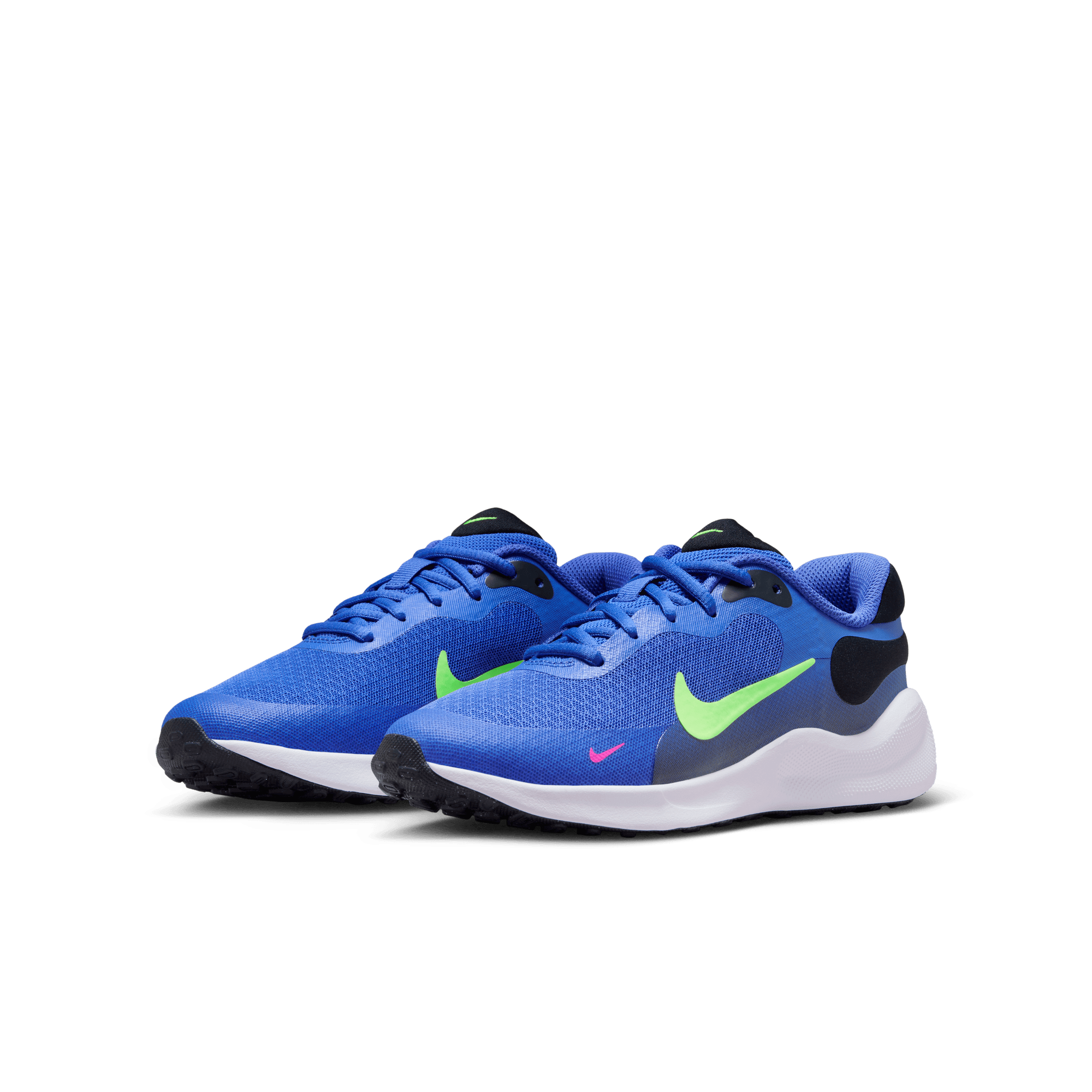 NIKE REVOLUTION 7 BIG KIDS SHOES LT ULTRAMARINE LIME BLAST DARK