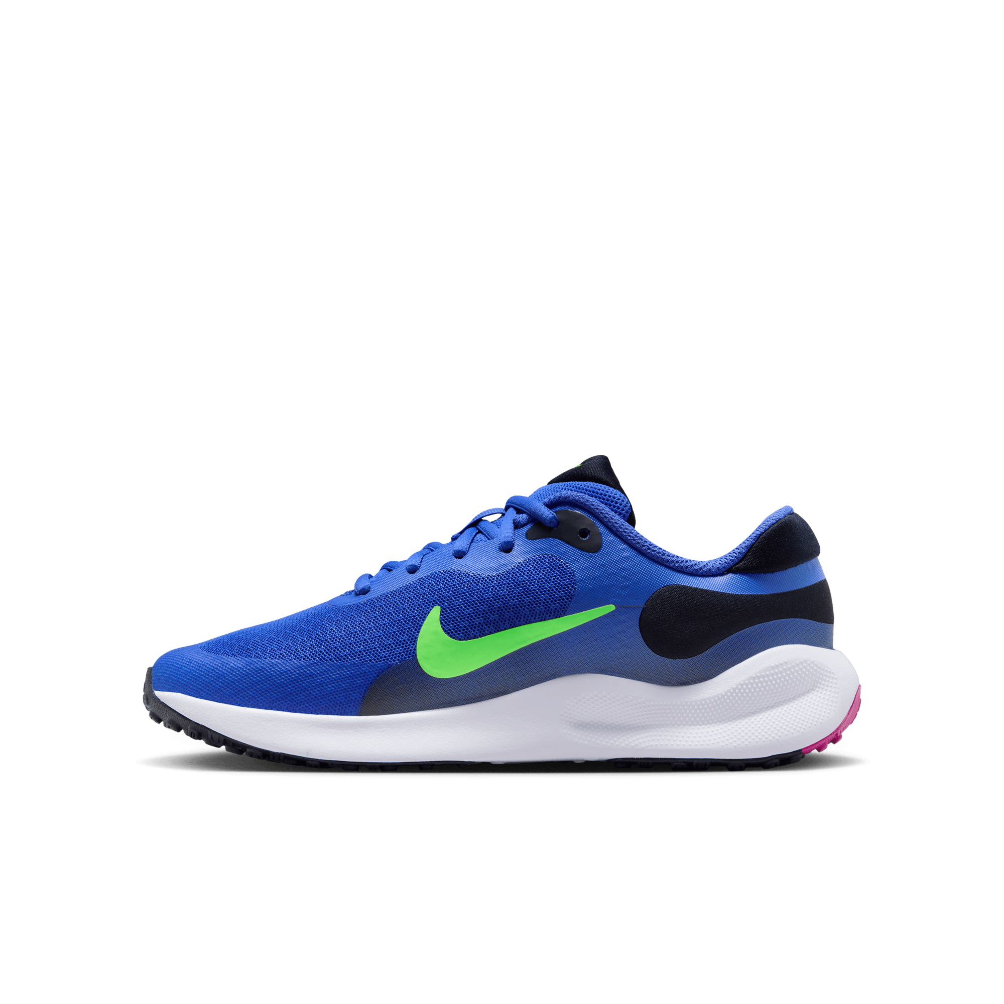 NIKE REVOLUTION 7 BIG KIDS SHOES LT ULTRAMARINE LIME BLAST DARK
