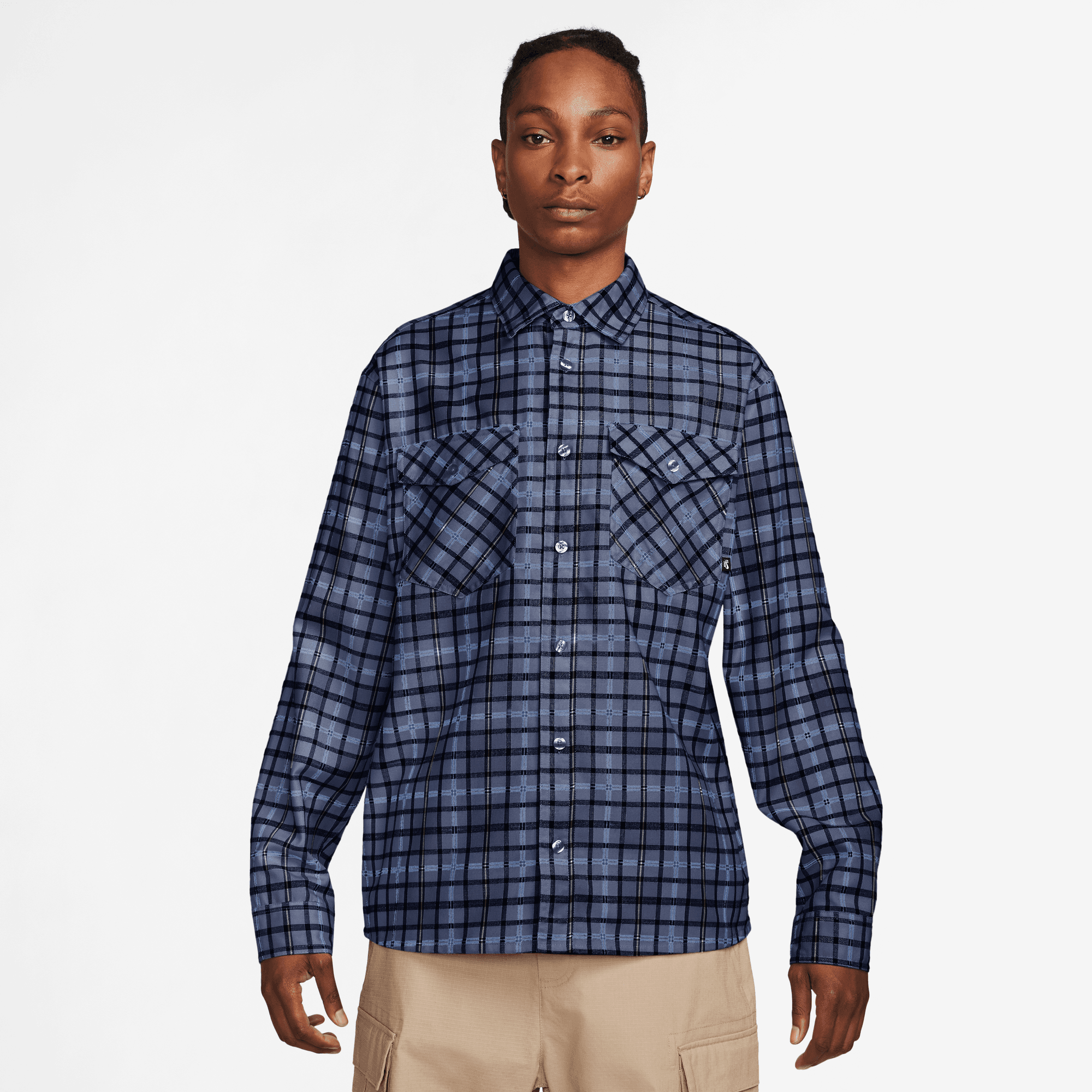 NIKE SB LONG-SLEEVE FLANNEL SKATE BUTTON-UP SHIRT