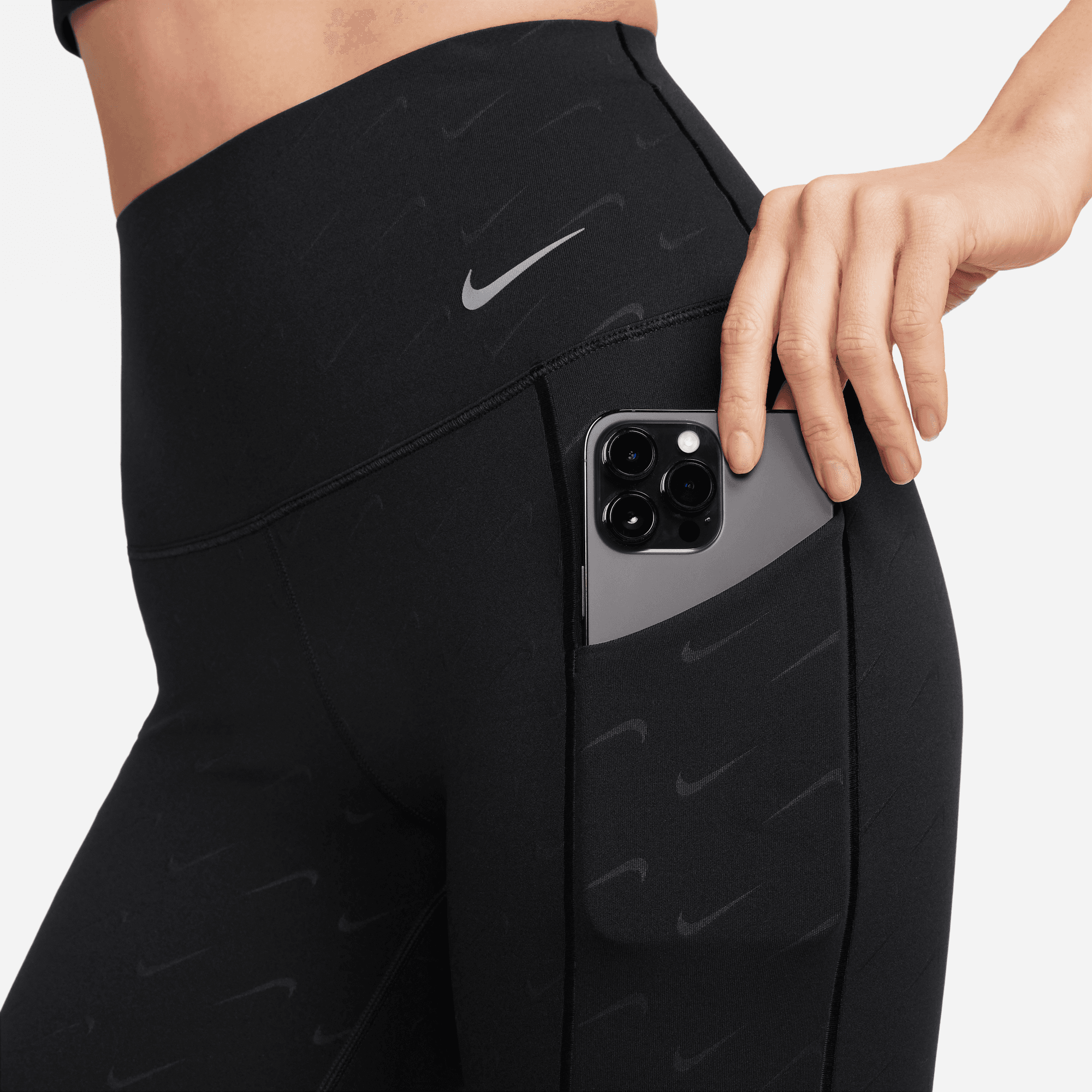 NIKE UNIVERSA WOMEN'S MEDIUM-SUPPORT HIGH-WAISTED 7/8 PRINTED LEGGINGS WITH  POCKETS BLACK/BLACK – Park Access