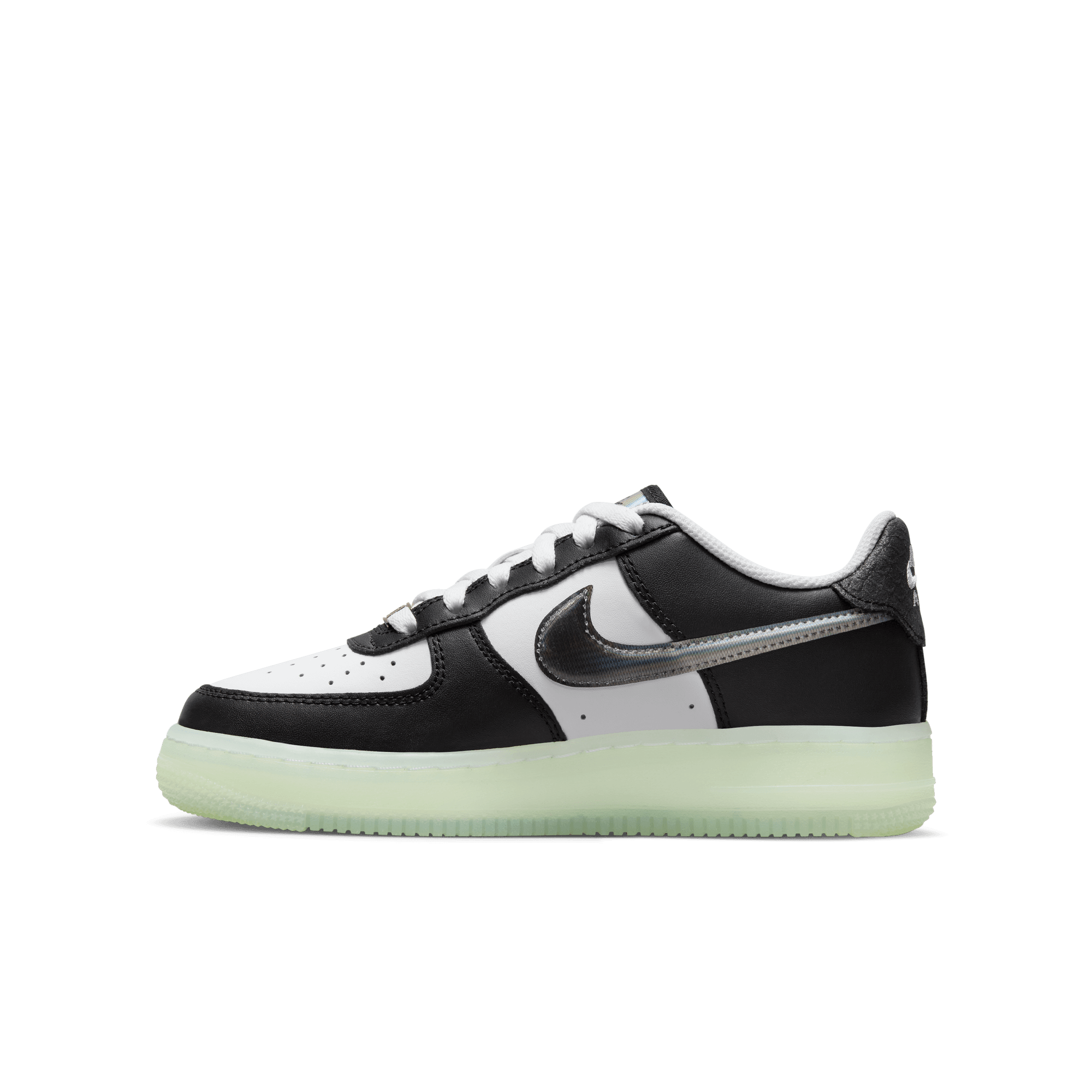 NIKE AIR FORCE 1 LV8 BIG KIDS SHOES WHITE BLACK VAPOR GREEN