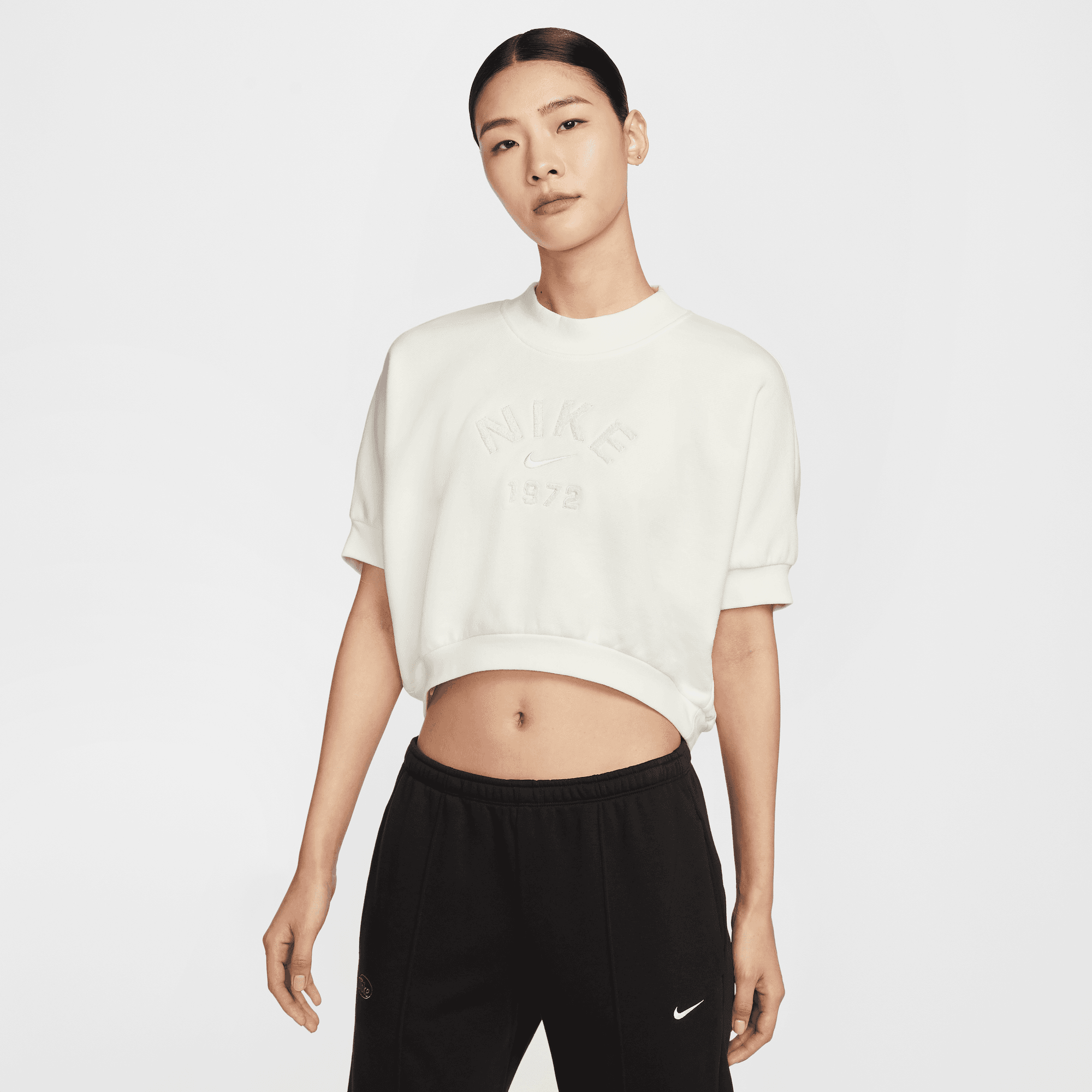 NIKE SPORTSWEAR COLLECTION WOMEN'S CREW-NECK SHORT-SLEEVE CROPPED FRENCH TERRY TOP