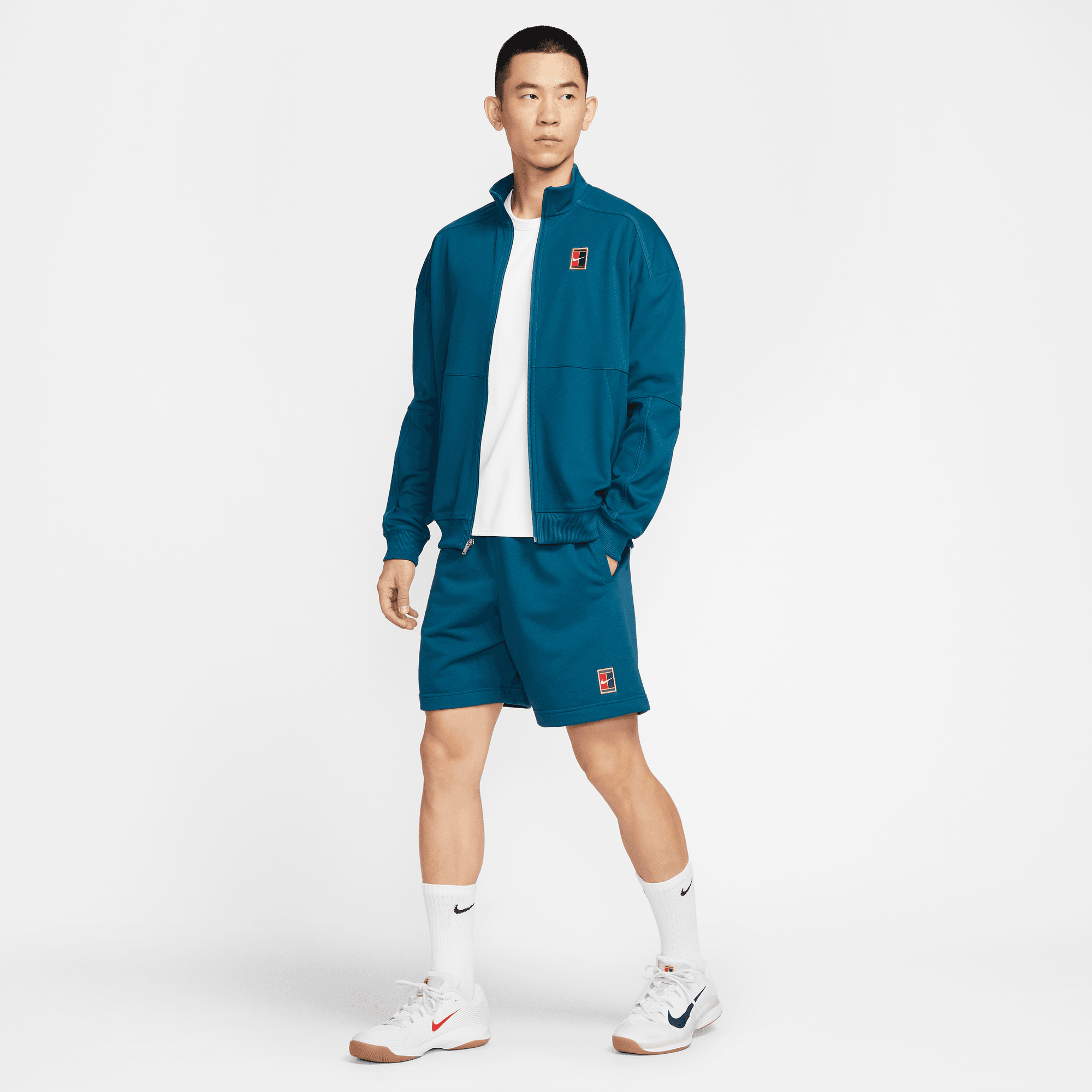 NIKECOURT HERITAGE MEN'S DRI-FIT FLEECE TENNIS SHORTS BLUE FORCE
