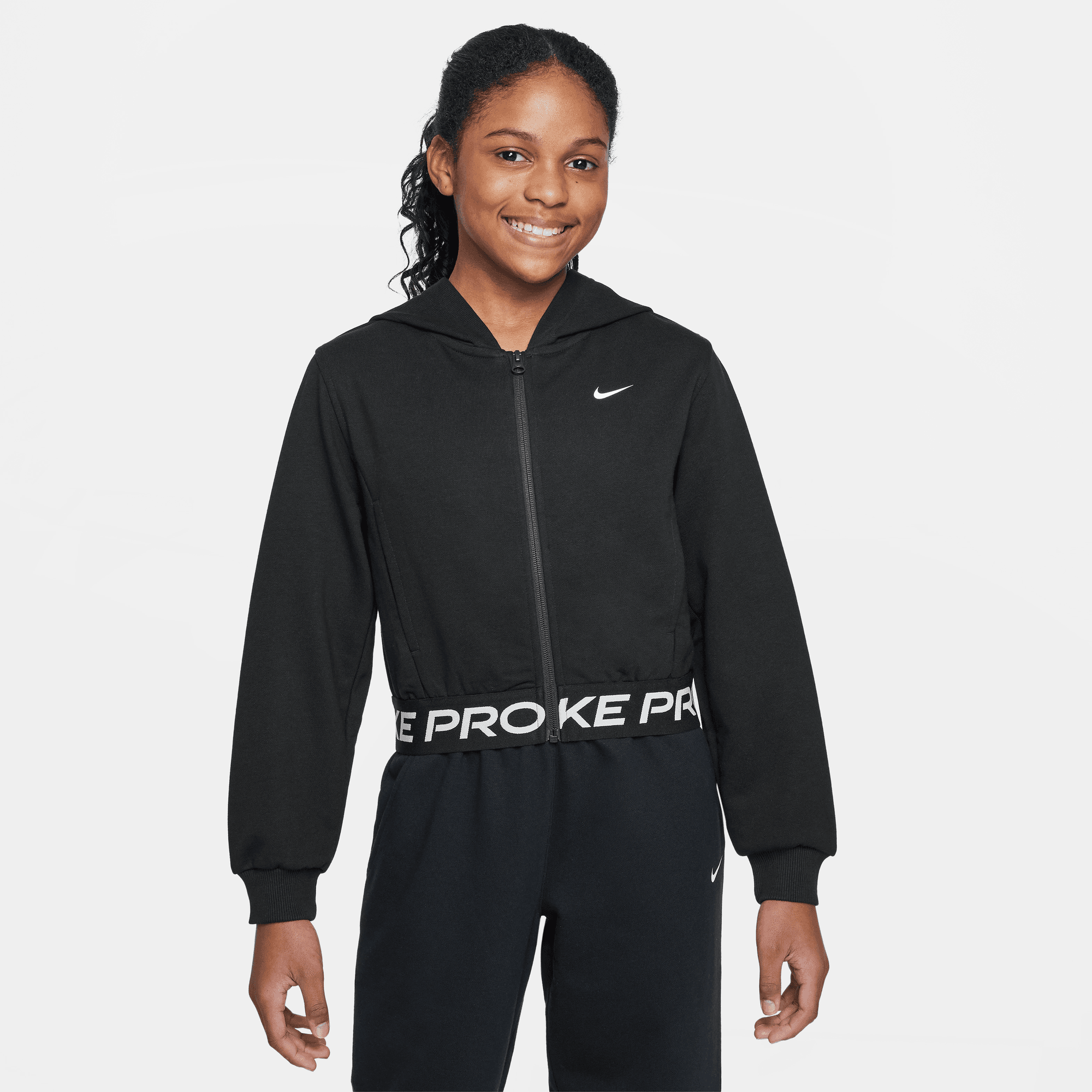 NIKE PRO FLEECE BIG KIDS' (GIRLS') DRI-FIT FULL-ZIP HOODIE