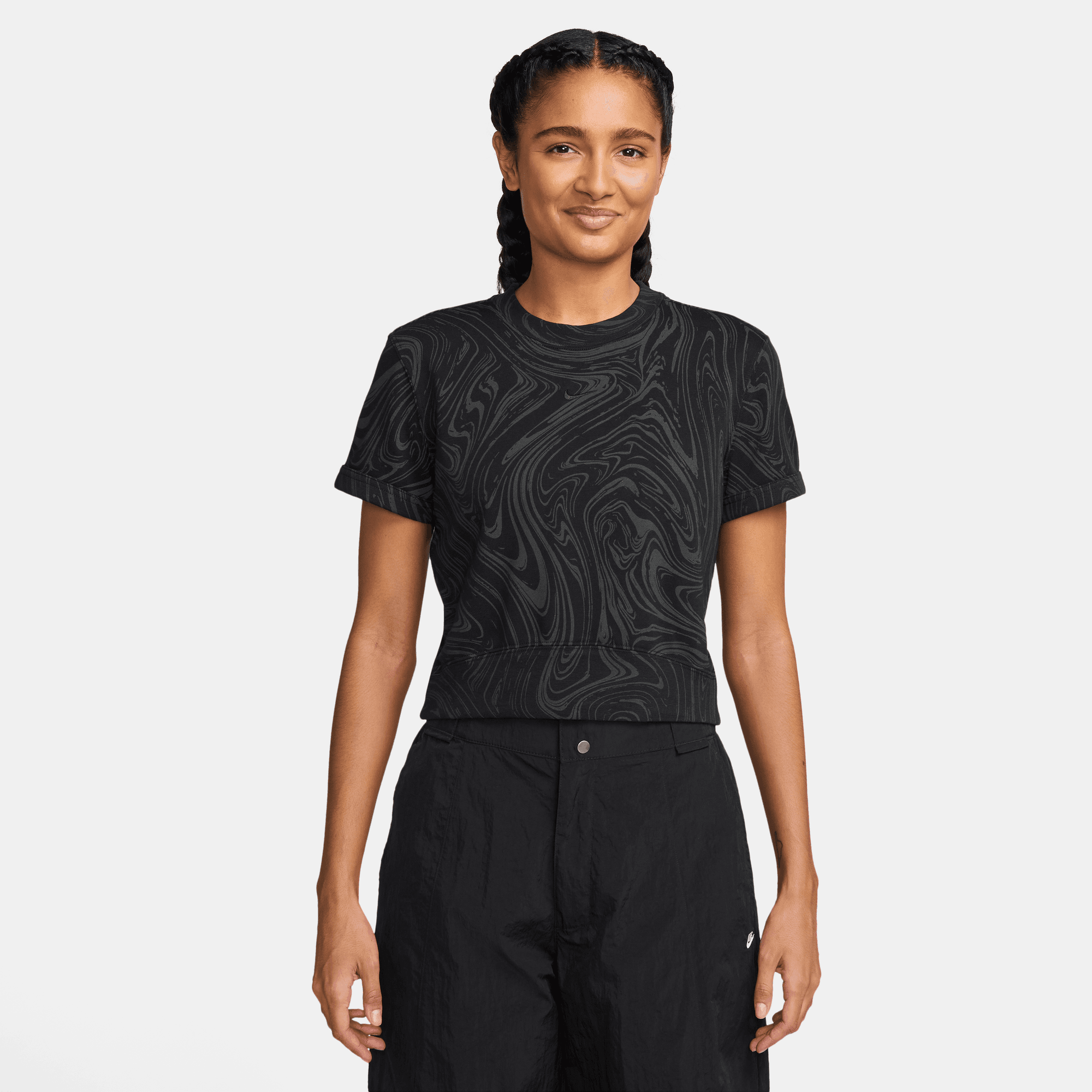 NIKE SPORTSWEAR WOMEN'S SHORT-SLEEVE FRENCH TERRY PRINTED TOP