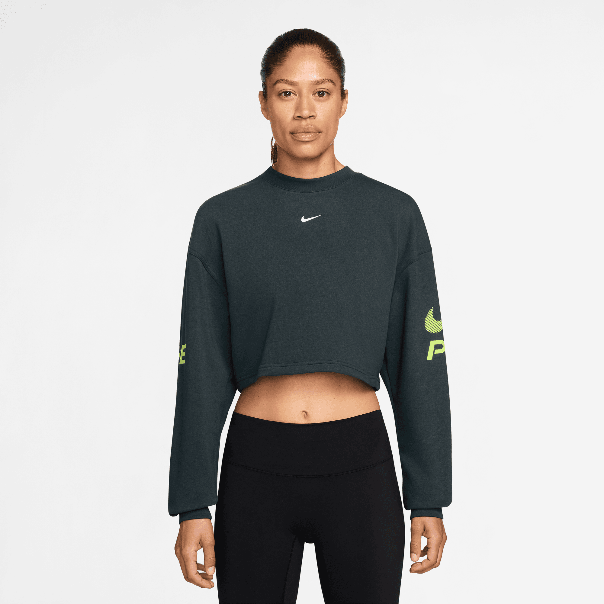 NIKE PRO WOMEN'S DRI-FIT LOOSE CREW-NECK FRENCH TERRY SWEATSHIRT