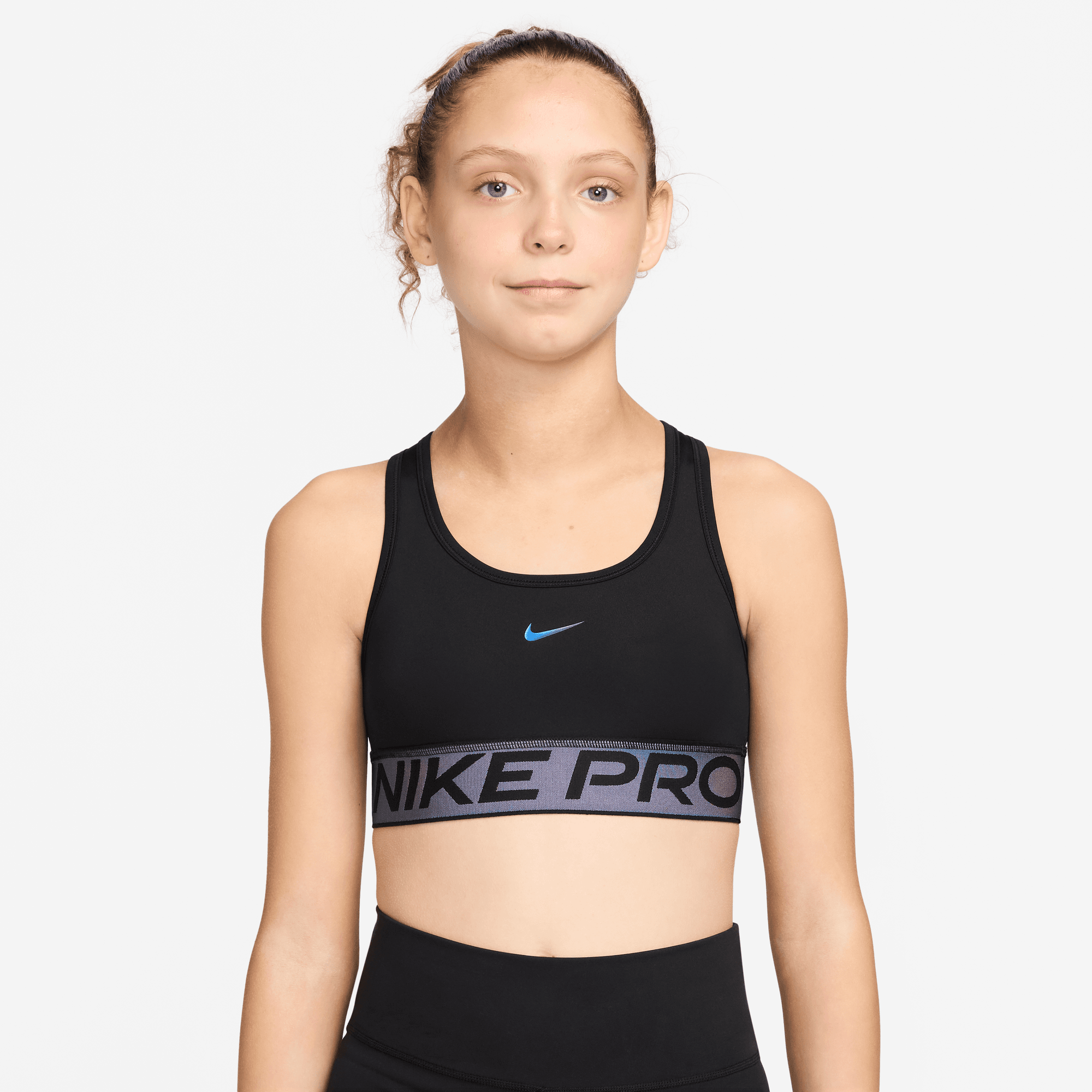 NIKE PRO SWOOSH BIG KIDS' SPORTS BRA WITH SHINE ACCENTS