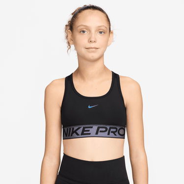 NIKE PRO SWOOSH BIG KIDS' SPORTS BRA WITH SHINE ACCENTS
