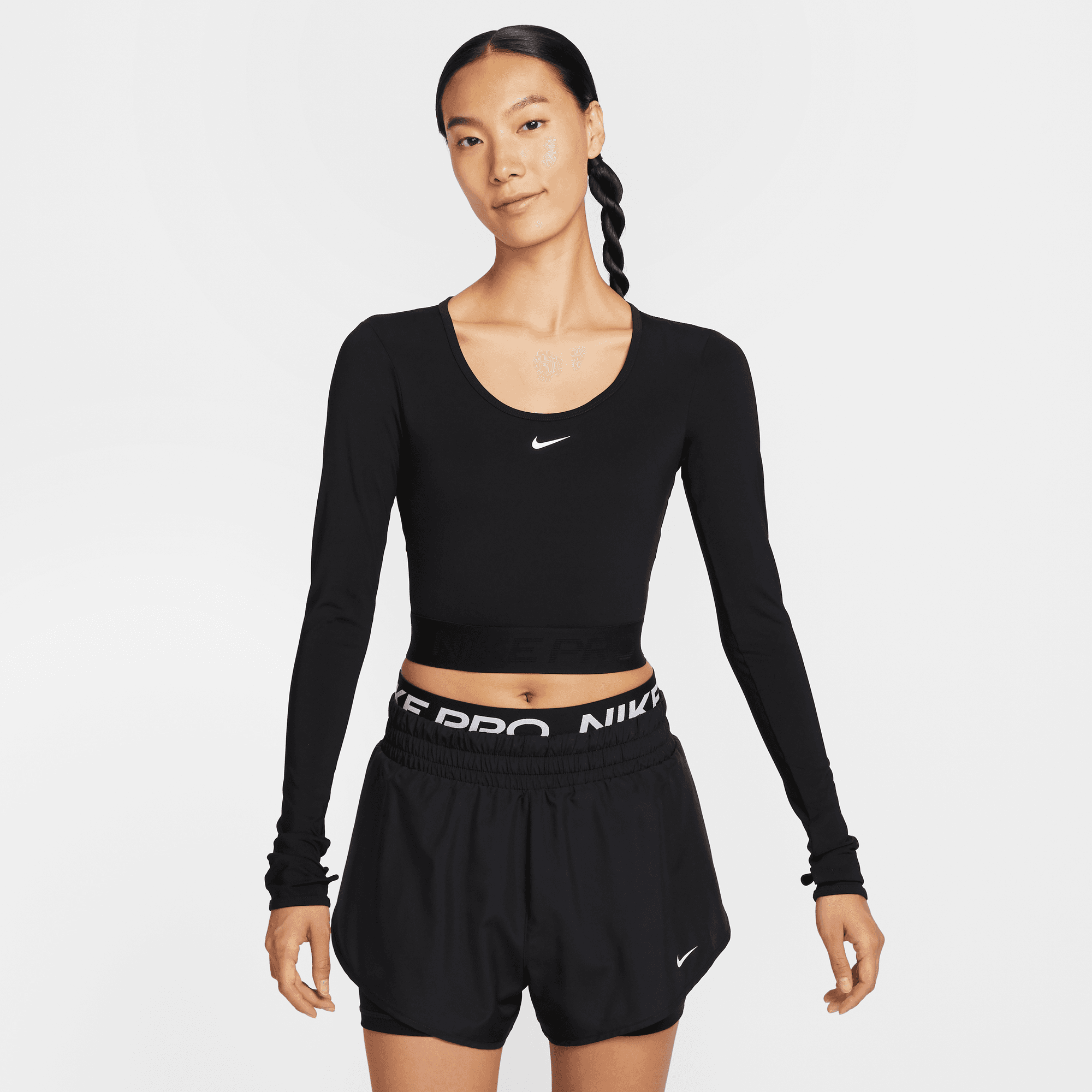 NIKE PRO WOMEN'S DRI-FIT CROPPED LONG-SLEEVE TOP