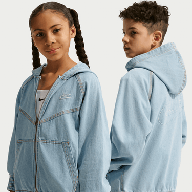NIKE SPORTSWEAR COLLECTION BIG KIDS' FULL-ZIP HOODED DENIM JACKET
