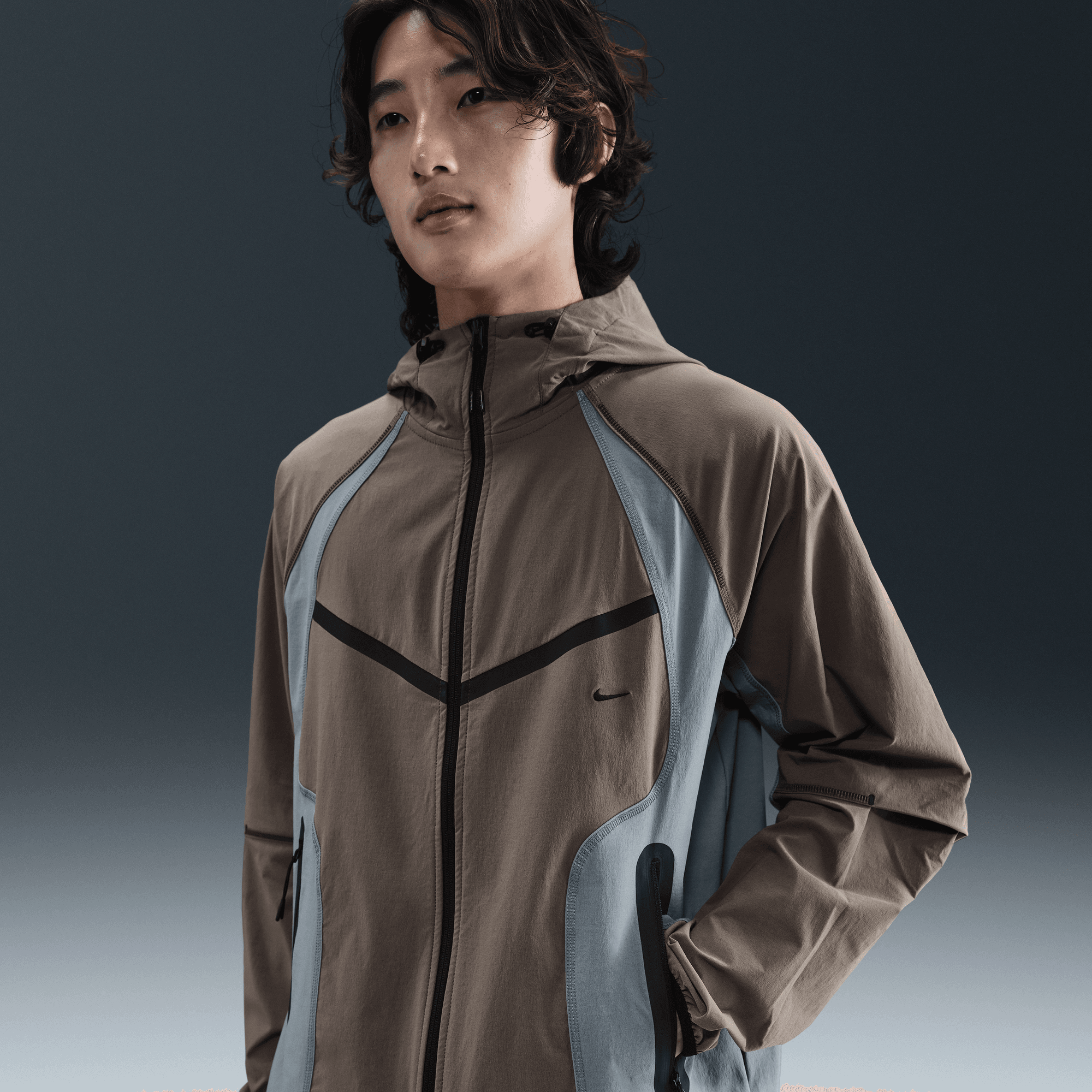 NIKE TECH MEN'S DRI-FIT WOVEN COLOR-BLOCK LOOSE OVERSIZED JACKET