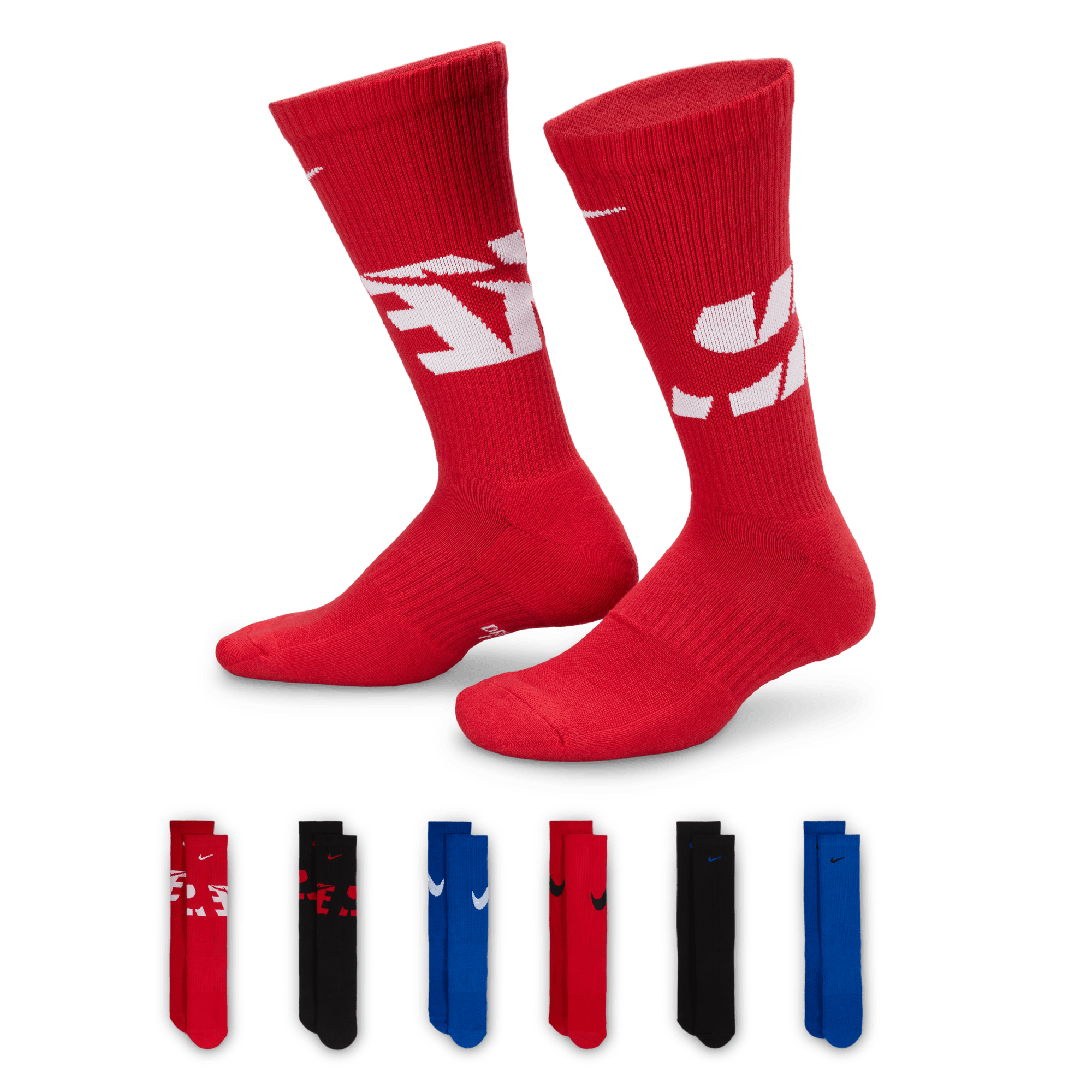 NIKE EVERYDAY KIDS' CUSHIONED CREW SOCKS (6 PAIRS)