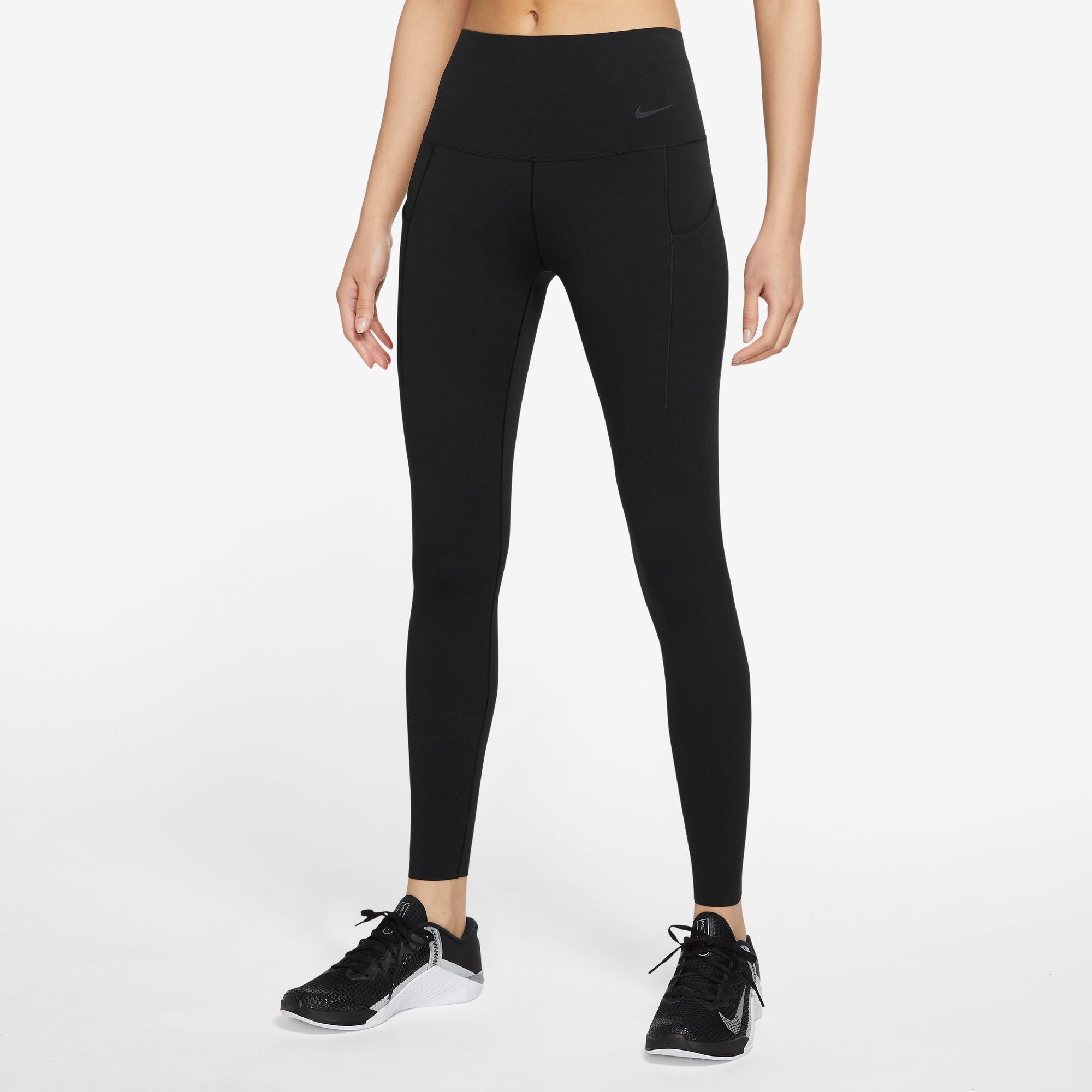 NIKE DRI-FIT UNIVERSA WOMENS MEDIUM-SUPPORT HIGH-WAISTED LEGGINGS WITH POCKETS
