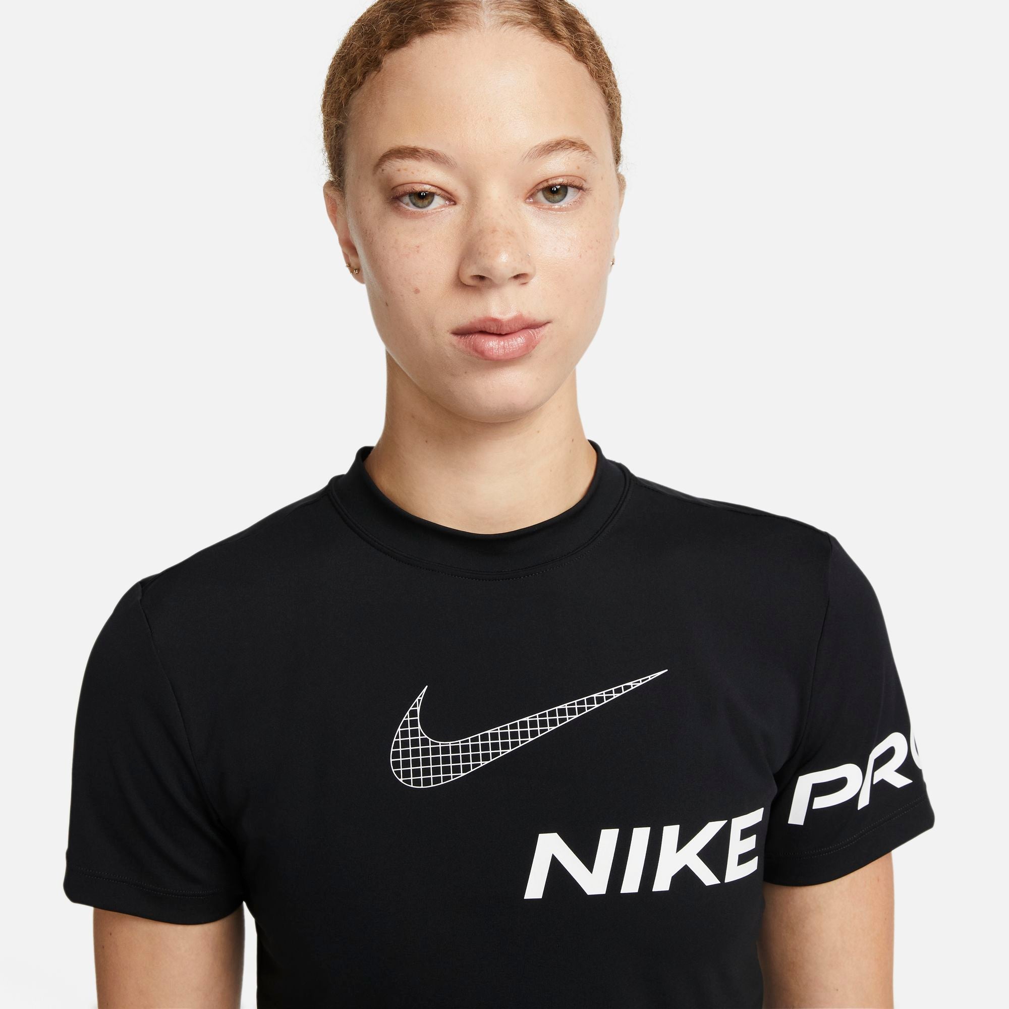 NIKE PRO DRI-FIT WOMENS SHORT-SLEEVE CROPPED GRAPHIC TRAINING TOP BLACK ...